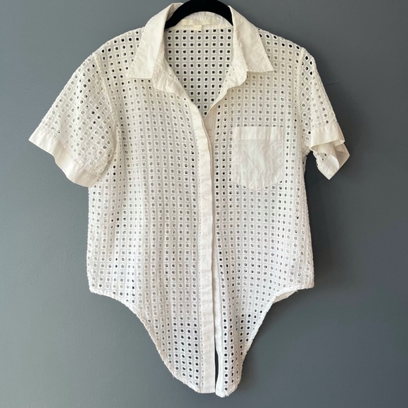 Jonathan Simkhai Tie-Front Button Down Short Sleeve Top - Picture 3 of 7